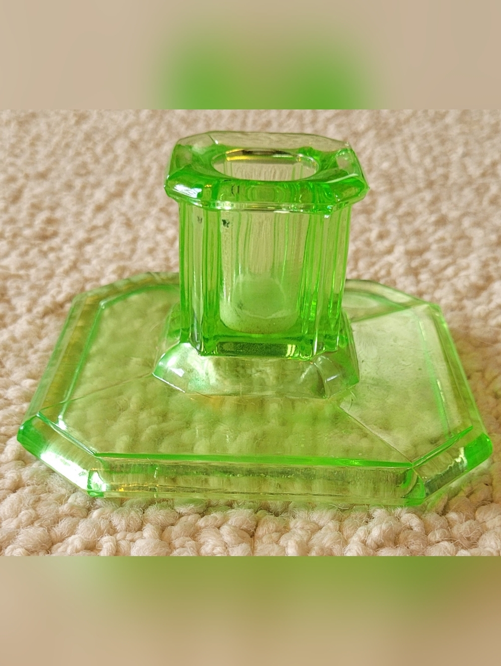 Uranium Green Glass Candlestick Holder